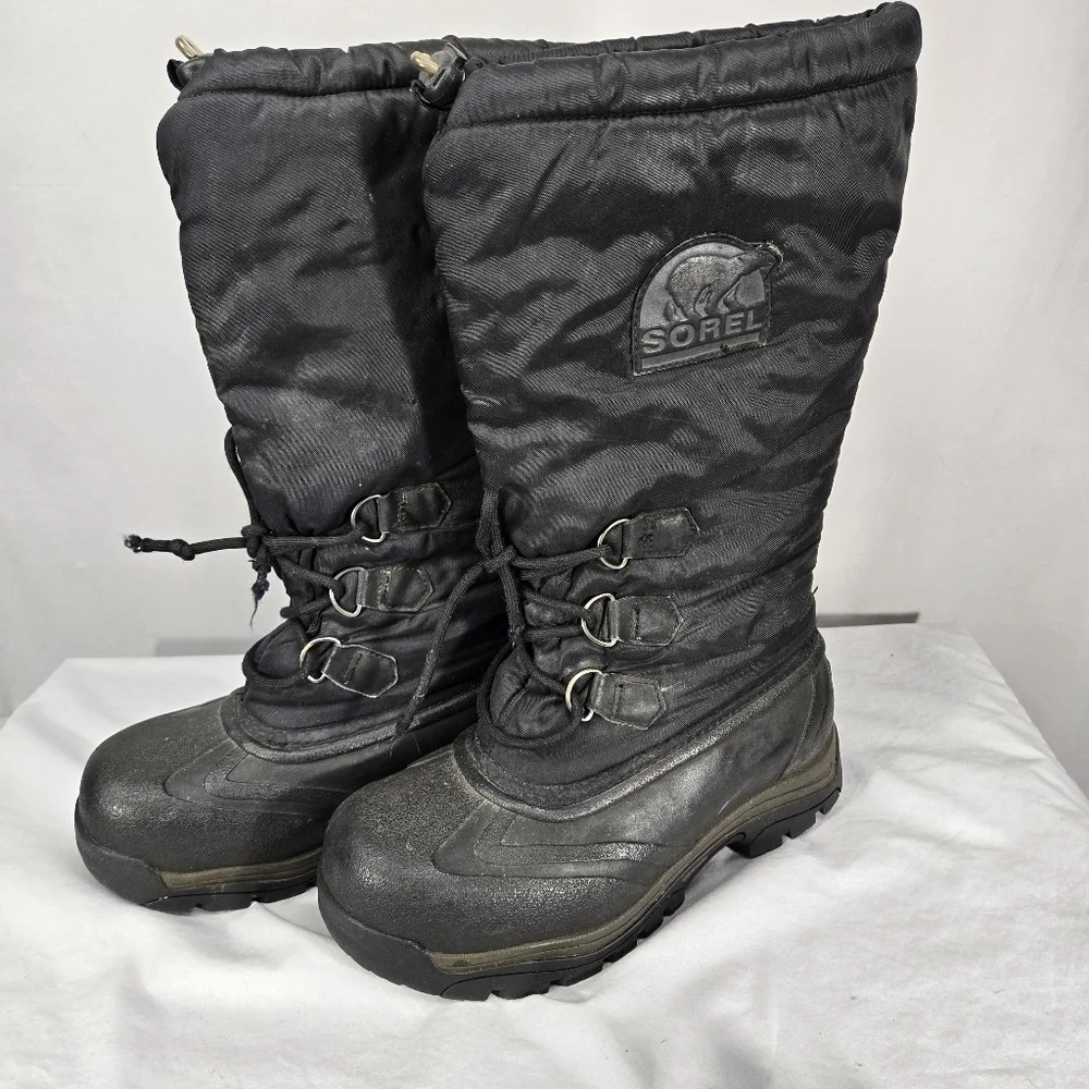 Sorel Boots Womens 8 Snowlion Waterproof Felt Lined Black Tall Snow Mid Calf
